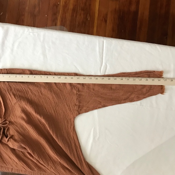 ZARA Dress Kaftan Coverup Lace Up Tie V Neck Frayed Hem Terra-Cotta Size Large - Picture 14 of 16